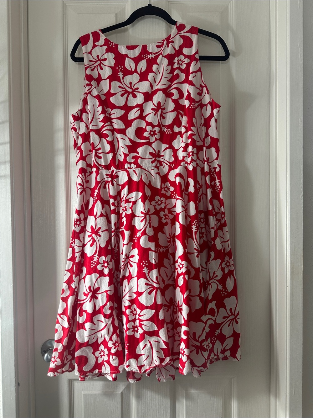 Red & White Floral Sleeveless A-Line Dress